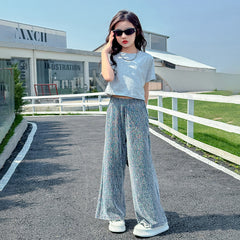 RM150424-36 طقم بناتي صيفي قطعتين ( بلوزة + بنطلون)