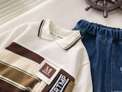 SSX220824-109 طقم ولادي قطعتين ( بلوزة + بنطلون جينز)