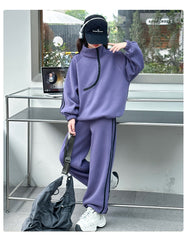 WZH191124-19 بدلة قطن تقيل شتوي ومبطنة من الداخل بالكامل فرو قطعتين ( بلوزة + بنطلون)