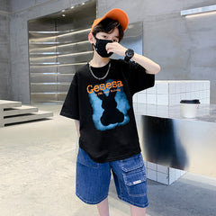 FU14042024-66 طقم ولادي صيفي قعطتين ( بلوز + بنطلون جينز)