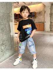 FU14042024-27 طقم ولادي قطعتين ( بلوزة + شورت)