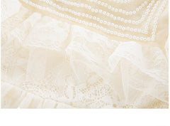 RM1231-04 فستان بناتي اوف وايت مزين باللؤلؤ و والدانتيل المطرز واللميع