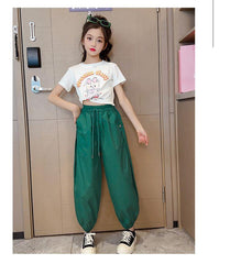 FU14042024-24 طقم بناتي صيفي قطعتين ( بلوزة + بنطلون)