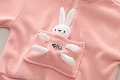 SSX220824-34 طقم بناتي أرنوب شتوي تقيل مبطن فرو بالكامل قطعتين ( بلوزة + بنطلون)