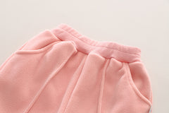 SSX220824-34 طقم بناتي أرنوب شتوي تقيل مبطن فرو بالكامل قطعتين ( بلوزة + بنطلون)