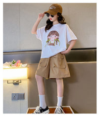 FU14042024-40 طقم بناتي صيفي قطعتين ( بلوزة + شورت)