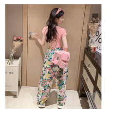 RM150424-12 طقم صيفي بناتي قطعتين ( بلوزة + بنطلون )