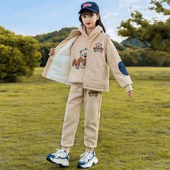 HBC040924-8 طقم بناتي شتوي مبطن فرو بالكامل 3 قطع ( بلوزة + فست + بنطلون)