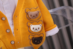 طقم ولادي 3 قطع دبدوب ( قميص + جكيت صوف + بنطلون جينز ) SSX220824-173