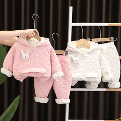 SSN040924-27 طقم بناتي شتوي قطعتين مبطن فرو بالكامل ( بلوزة + بنطلون)