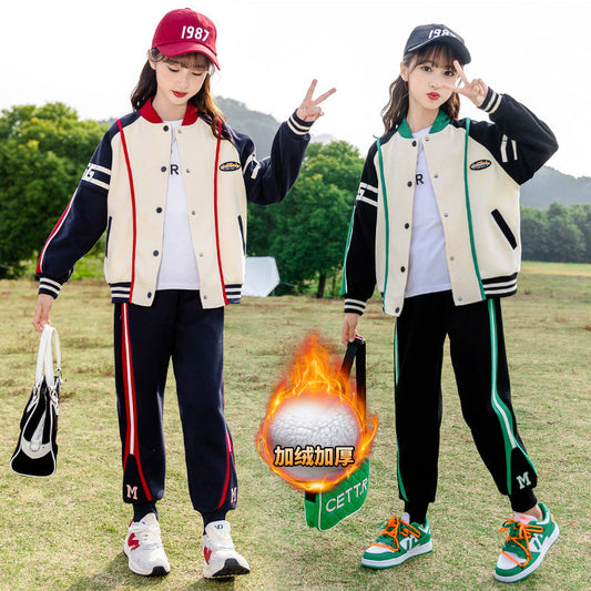 HBC040924-10 طقم بناتي شتوي مبطن فرو قطعتين ( جكيت + بنطلون)