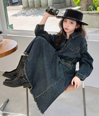 WZH191124-7 طقم جينز قطعتين ( جكيت + تنورة + حزام خصر)