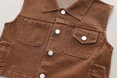 SSX220824-161 طقم ولادي 3 قطع ( بلوزة + فست جينز + بنطلون جينز)