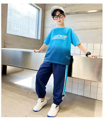 WZS040924-9 طقم ولادي صيفي قطني قطعتين (بلوزة + بنطلون)