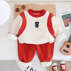 SSX220824-51 طقم ولادي شتوي تقيل مبطن فرو بالكامل قطعتين ( بلوزة + بنطلون) وعلى ظهر الطقم حقيبة