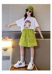 FU14042024-40 طقم بناتي صيفي قطعتين ( بلوزة + شورت)