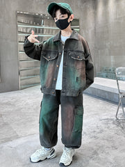 WZH301124-24 طقم جينز ولادي قطعتين ( جكيت + بنطلون)