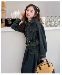 WZH191124-7 طقم جينز قطعتين ( جكيت + تنورة + حزام خصر)