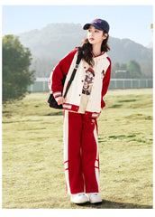 RM090424-3 بدلة سبورت قطني بناتي 3 قطع ( بلوزة + جكيت + بنطلون )