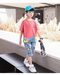 FU14042024-51 طقم ولادي صيفي جينز قطعتين ( بلوزة + بنطلون)