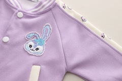 SSN040924-7 طقم بناتي قطن دافي خريفي ربيعي 3 قطع ( جكيت + بنطلون + حقيبة )