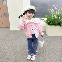 AO0508-64 طقم بناتي 3 قطع ( بلوزة + جكيت + بنطلون جينز )