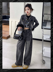 WZH191124-40 طقم جينز قطعتين ( جكيت + بنطلون)