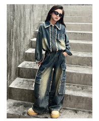 WZH191124-12 طقم جينز قطعتين ( جكيت + بنطلون)