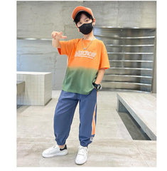 WZS040924-9 طقم ولادي صيفي قطني قطعتين (بلوزة + بنطلون)