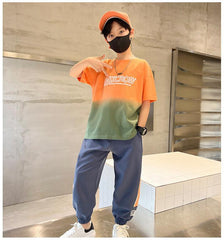 WZS040924-9 طقم ولادي صيفي قطني قطعتين (بلوزة + بنطلون)