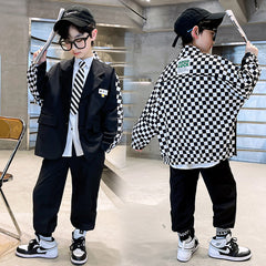 RM1227-14 بدلة الشطرنج 4 قطع ( جكيت + قميص + جرافة + بنطلون)