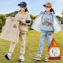 HBC040924-8 طقم بناتي شتوي مبطن فرو بالكامل 3 قطع ( بلوزة + فست + بنطلون)