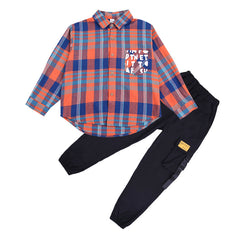 AS-2430B طقم ولادي قطعتين ( قميص مصوف كروهات + بنطلون )