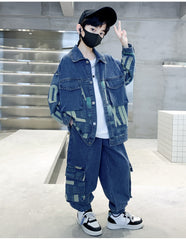 RM1227-21 طقم جينز خريفي ولادي ( جكيت + بنطلون )