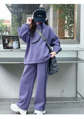 WZH191124-19 بدلة قطن تقيل شتوي ومبطنة من الداخل بالكامل فرو قطعتين ( بلوزة + بنطلون)