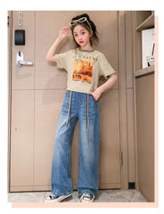 FU14042024-17 طقم بناتي قطعتين ( بلوزة + بنطلون جينز)