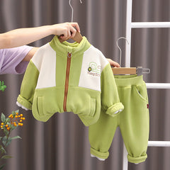 SSX220824-48P طقم ولادي شتوي تقيل مبطن فرو بالكامل قطعتين ( بلوزة + بنطلون)