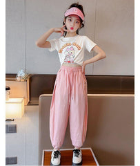 FU14042024-24 طقم بناتي صيفي قطعتين ( بلوزة + بنطلون)