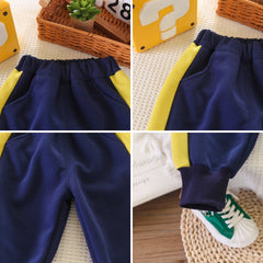 SSN040924-9   طقم ولادي قطن خريفي ربيعي تقيل قطعتين ( بلوزة + بنطلون )