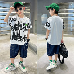 FU14042024-13 طقم ولادي قطعتين ( بلوزة + بنطلون)