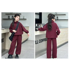 WZH191124-19 بدلة قطن تقيل شتوي ومبطنة من الداخل بالكامل فرو قطعتين ( بلوزة + بنطلون)