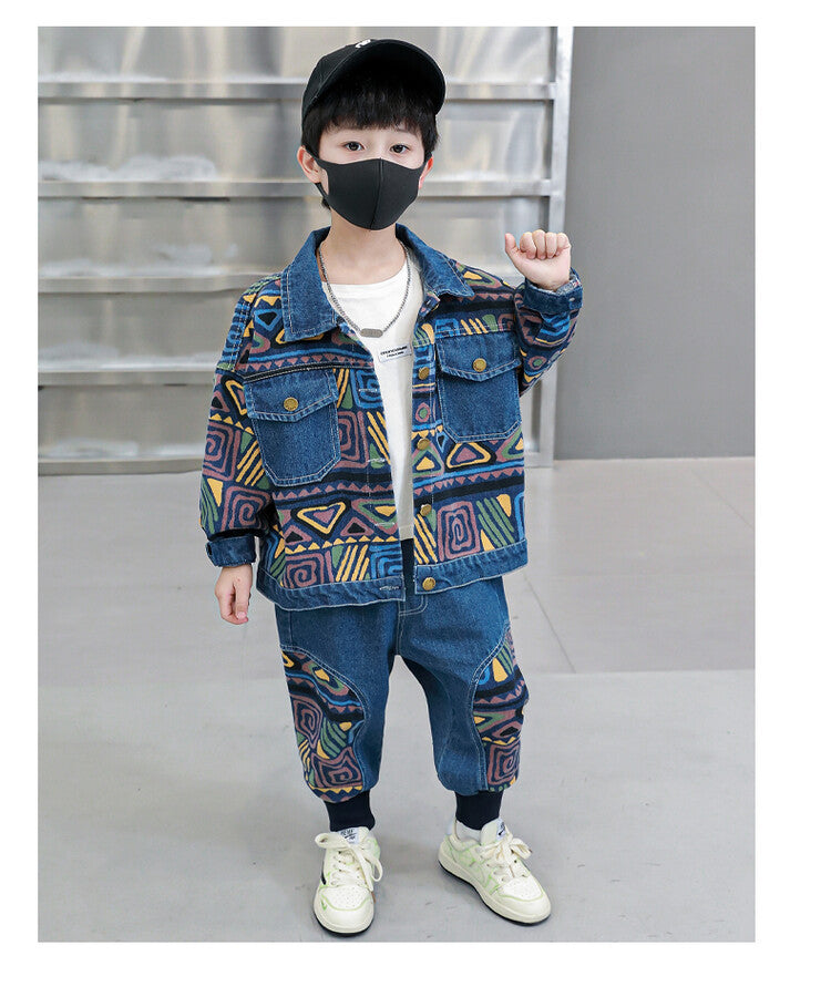 RM1227-22 طقم جينز ولادي مميز بجي قطعتين ( جكيت+ بنطلون)