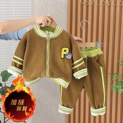 SSX220824-40 طقم ولادي شتوي تقيل مبطن فرو بالكامل قطعتين ( جكيت+ بنطلون)