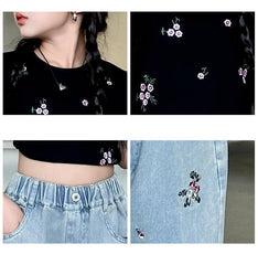 RM150424-35 طقم بناتي صيفي قطعتين ( بلوزة + بنطلون جينز )