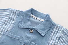 SSX220824-88 طقم جينز ولادي صيفي قطعتين ( قميص + شورت)