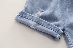 SSX220824-1 طقم ولادي قطعتين نخب اول ( بلوزة قطنية + شورت جينز )