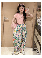 RM150424-12 طقم صيفي بناتي قطعتين ( بلوزة + بنطلون )