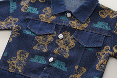 SSN040924-4 طقم جينز ولادي خريفي ربيعي 3 قطع ( بلوزة قطن + جكيت جينز + بنطلون جينز )