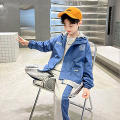 WZ261124-12 بدلة ولادي قطن مع ستان قطعتين ( جكيت + بنطلون ) ربيعي صيفي خريفي