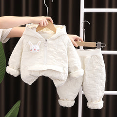 SSN040924-27 طقم بناتي شتوي قطعتين مبطن فرو بالكامل ( بلوزة + بنطلون)